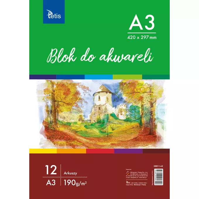 BLOK DO AKWARELI TETIS A3, 190 g/m2, 12 ARK.