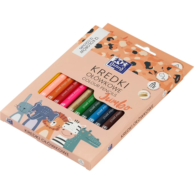 KREDKI OŁÓWKOWE OXFORD KIDS JUMBO 12 KOLORÓW
