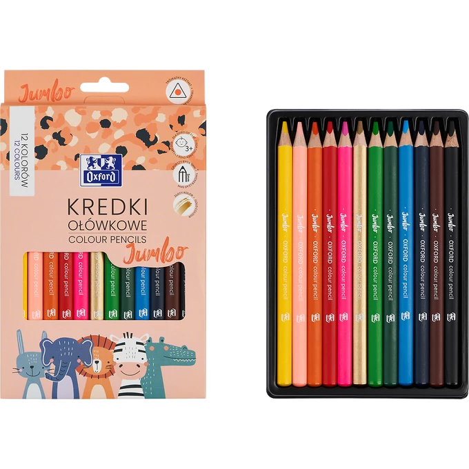 KREDKI OŁÓWKOWE OXFORD KIDS JUMBO 12 KOLORÓW