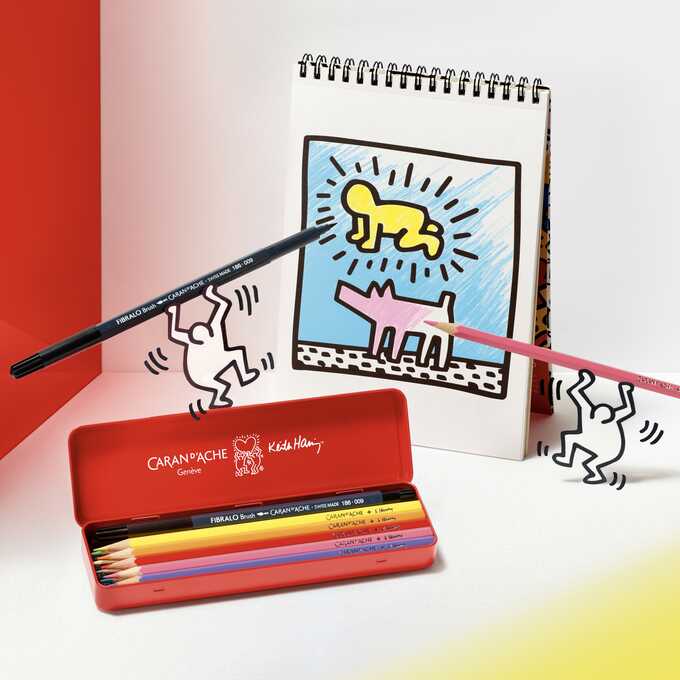 Kredki akwarelowe Keith Haring 10szt + czarny Fibralo Brush