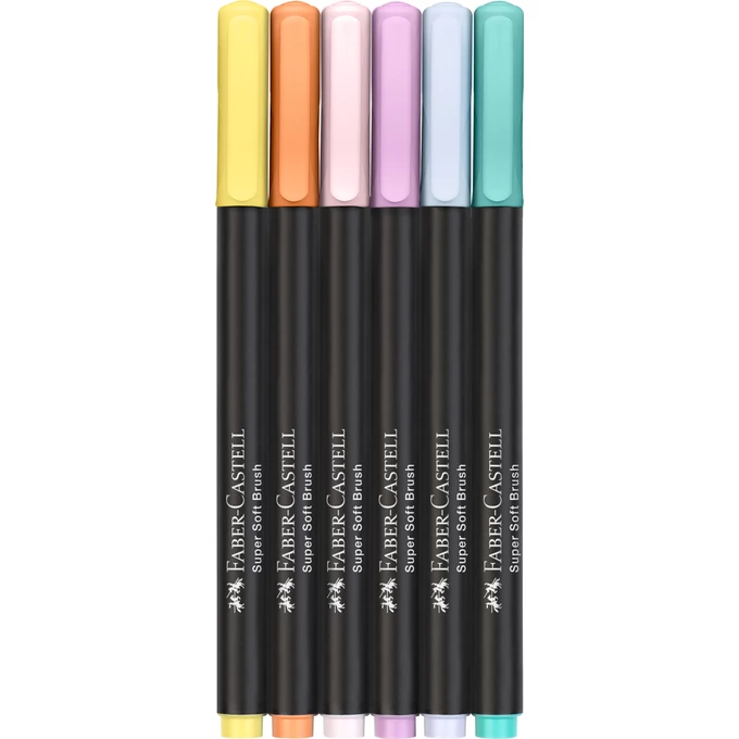PISAKI PĘDZELKOWE BLACK EDITION FABER-CASTELL, 6 KOLORÓW PASTELOWYCH