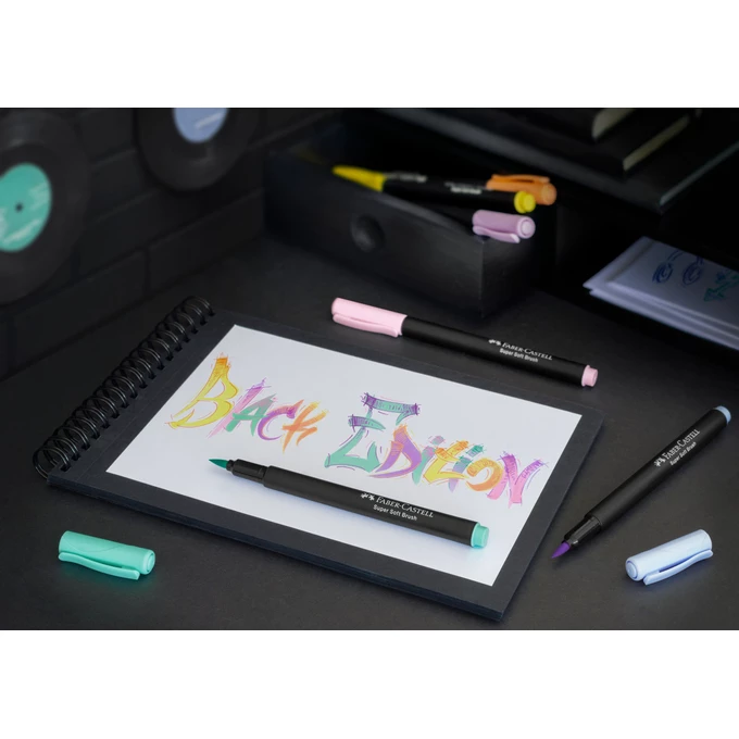 PISAKI PĘDZELKOWE BLACK EDITION FABER-CASTELL, 6 KOLORÓW PASTELOWYCH