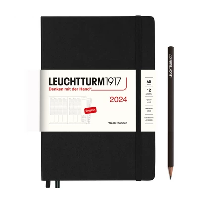 PLANER TYGODNIOWY PIONOWY LEUCHTTURM1917 MEDIUM(A5) 2024 CZARNY
