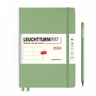 PLANER TYGODNIOWY POZIOMY LEUCHTTURM1917 MEDIUM(A5) 2024 + ZESZYT DO ZAPISYWANIA ROCZNIC I ADRESÓW SZAŁWIOWY