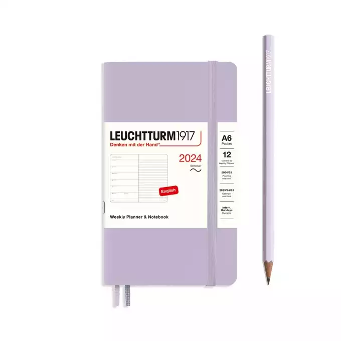 PLANER TYGODNIOWY Z NOTATNIKIEM LEUCHTTURM1917 W MIĘKKIEJ OPRAWIE POCKET (A6) 2024, LILIOWY