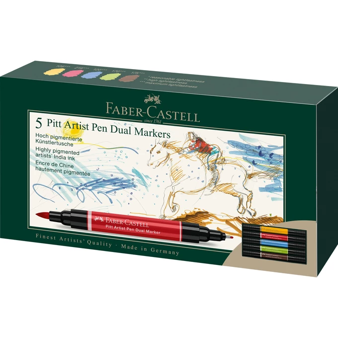 ZESTAW DWUSTRONNYCH MARKERÓW PITT ARTIST PEN FABER-CASTELL, 5 KOLORÓW