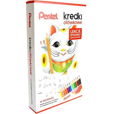 Zestaw kredki ołówkowe Pentel CB8-12 + lekcje rysunku