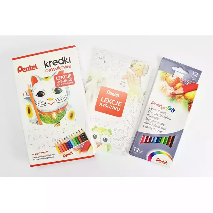Zestaw kredki ołówkowe Pentel CB8-12 + lekcje rysunku
