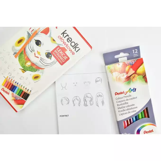 Zestaw kredki ołówkowe Pentel CB8-12 + lekcje rysunku