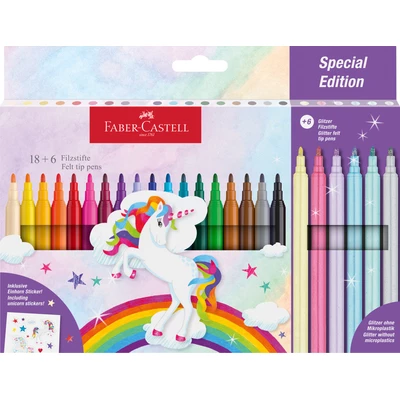 FLAMASTRY ZAMEK FABER-CASTELL EDYCJA JEDNOROŻEC 18 KOL. STANDARDOWYCH + 6 KOL. PASTELOWYCH + NAKLEJKI