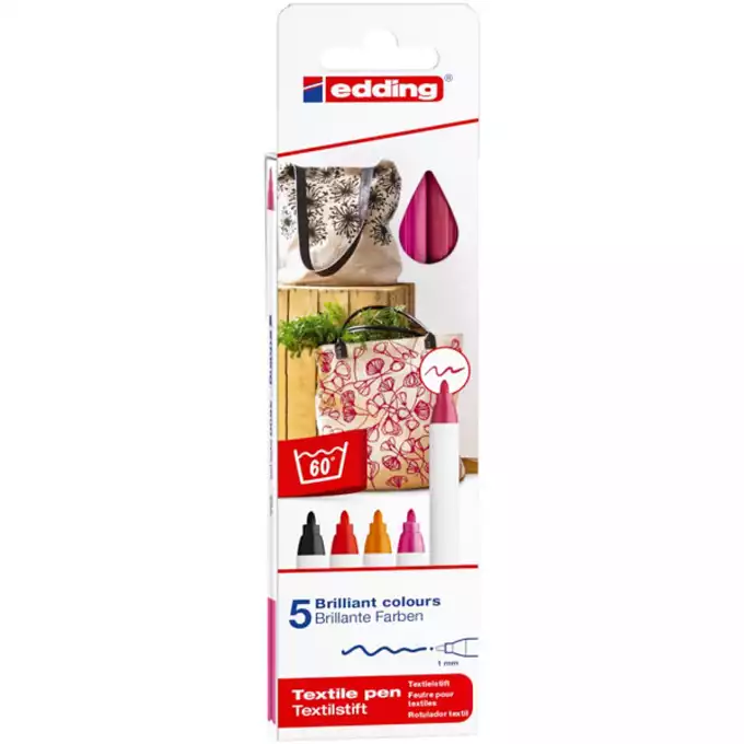 PISAK TEKSTYLNY E-4600/5 S EDDING, 1MM, 5 SZT., PUDEŁKO, MIX KOLORÓW CIEPŁYCH