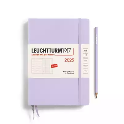 PLANER TYGODNIOWY Z NOTATNIKIEM LEUCHTTURM1917 MEDIUM (A5) 2025 LILIOWY, W KROPKI
