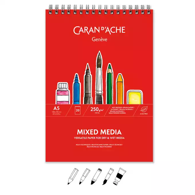 Blok do rysowania na spirali, Caran d’Ache, A5 – Mix Media, 20 kartek, 250g