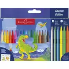 FLAMASTRY ZAMEK FABER-CASTELL EDYCJA DINOZAURY - 18 KOL. STANDARDOWYCH + 3 KOL. METALICZNE + 3 KOL. NEONOWE  + NAKLEJKI