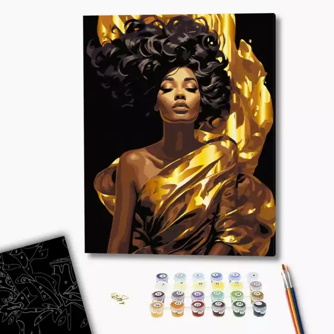 Malowanie po numerach BRUSHME, 40x50 cm, czarne płótno, gold, ubrana w promień