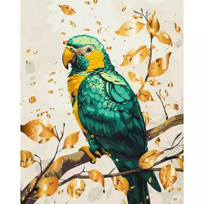 Malowanie po numerach BRUSHME, 40x50 cm, gold, szmaragdowa papuga