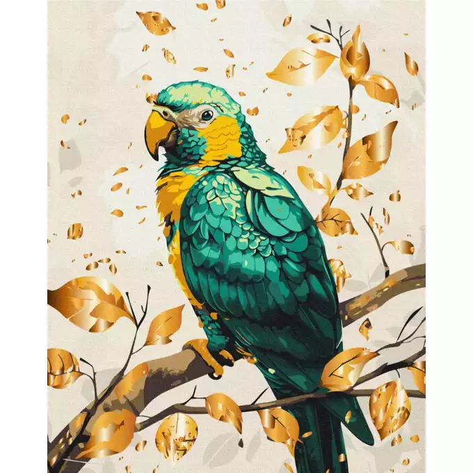 Malowanie po numerach BRUSHME, 40x50 cm, gold, szmaragdowa papuga