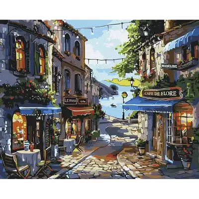 Malowanie po numerach IDEYKA, 40x50 cm, restauracje nad brzegiem morza