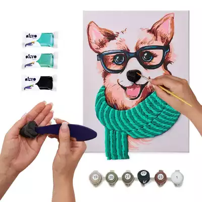 Malowanie po numerach IDEYKA&amp;OCTO, 30x40cm, z glinką, stylowy corgi