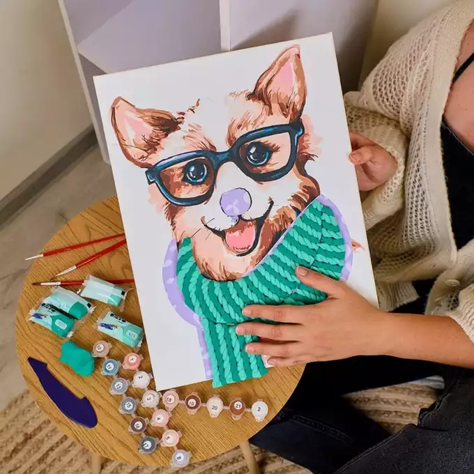 Malowanie po numerach IDEYKA&amp;OCTO, 30x40cm, z glinką, stylowy corgi