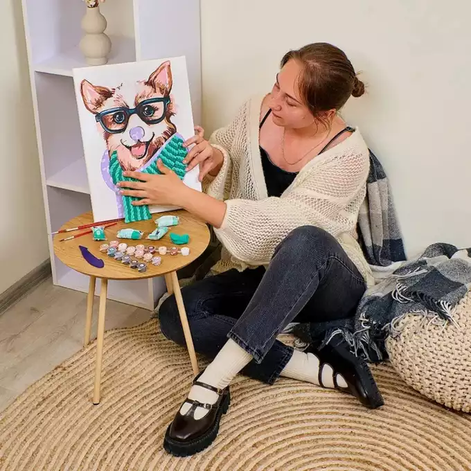 Malowanie po numerach IDEYKA&amp;OCTO, 30x40cm, z glinką, stylowy corgi