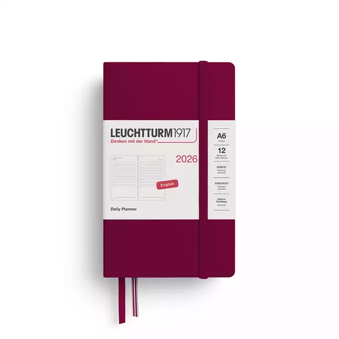 PLANER DZIENNY LEUCHTTURM1917 POCKET (A6) 2026 12 MIESIĘCY PORT RED (BORDOWY)