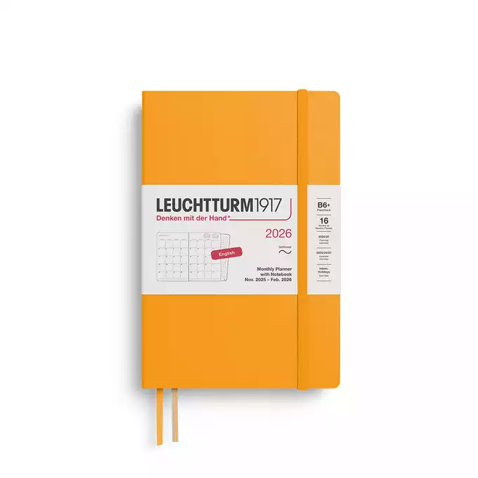 PLANER MIESIĘCZNY Z NOTATNIKIEM LEUCHTTURM1917 W MIĘKKIEJ OPRAWIE 2026 PAPERBACK (B6+) RISING SUN
