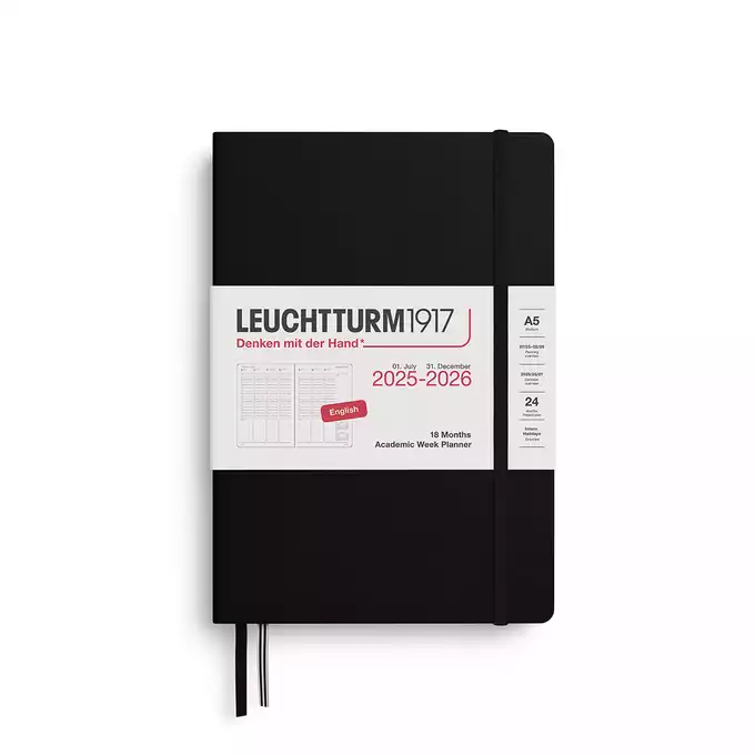 PLANER TYGODNIOWY AKADEMICKI LEUCHTTURM1917 MEDIUM (A5) 2025/2026 18 MIESIĘCY CZARNY