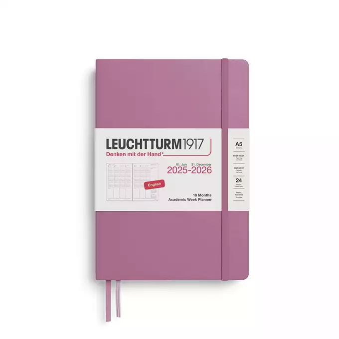 PLANER TYGODNIOWY AKADEMICKI LEUCHTTURM1917 MEDIUM (A5) 2025/2026 18 MIESIĘCY DUSTY ROSE
