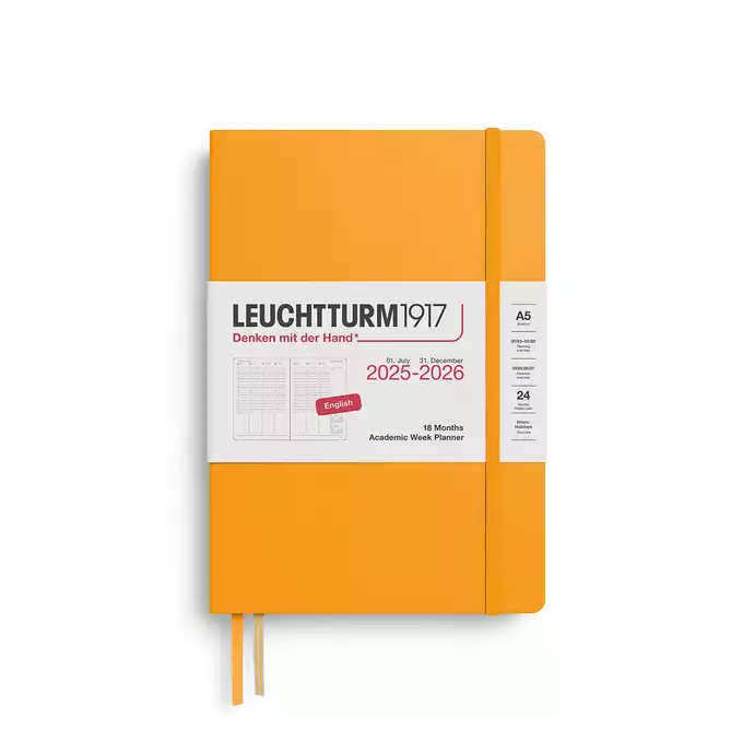 PLANER TYGODNIOWY AKADEMICKI LEUCHTTURM1917 MEDIUM (A5) 2025/2026 18 MIESIĘCY RISING SUN