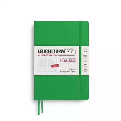 PLANER TYGODNIOWY AKADEMICKI LEUCHTTURM1917 MEDIUM (A5) 2025/2026 18 MIESIĘCY SPRING LEAF