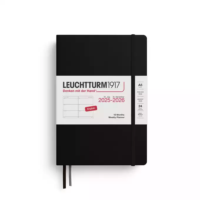 PLANER TYGODNIOWY POZIOMY LEUCHTTURM1917 18 MIESIĘCY MEDIUM (A5) 2025/2026 CZARNY