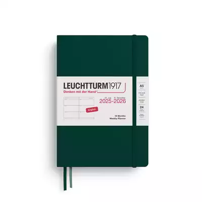 PLANER TYGODNIOWY POZIOMY LEUCHTTURM1917 18 MIESIĘCY MEDIUM (A5) 2025/2026 FOREST GREEN