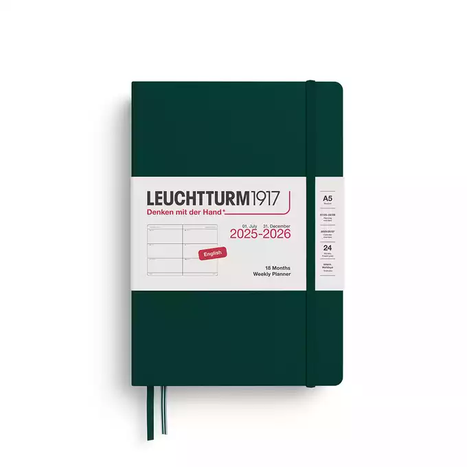 PLANER TYGODNIOWY POZIOMY LEUCHTTURM1917 18 MIESIĘCY MEDIUM (A5) 2025/2026 FOREST GREEN