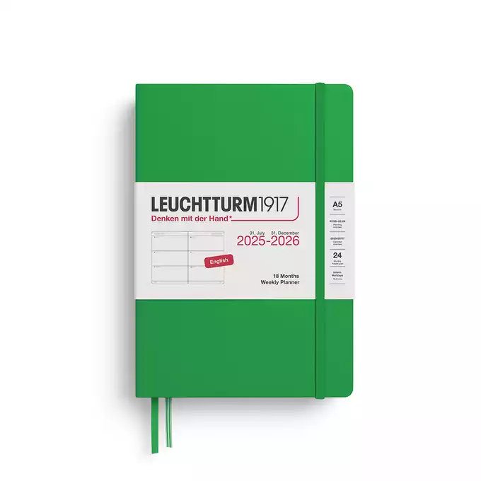PLANER TYGODNIOWY POZIOMY LEUCHTTURM1917 18 MIESIĘCY MEDIUM (A5) 2025/2026 SPRING LEAF