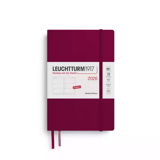 PLANER TYGODNIOWY POZIOMY LEUCHTTURM1917 PAPERBACK (B6+) 2026 PORT RED