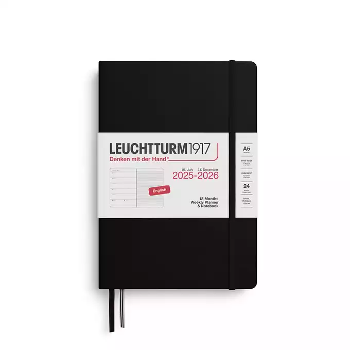 PLANER TYGODNIOWY Z NOTATNIKIEM LEUCHTTURM1917 18 MIESIĘCY MEDIUM (A5) 2025/2026 CZARNY
