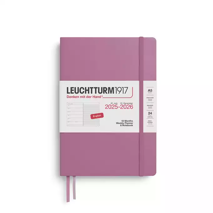 PLANER TYGODNIOWY Z NOTATNIKIEM LEUCHTTURM1917 18 MIESIĘCY MEDIUM (A5) 2025/2026 DUSTY ROSE