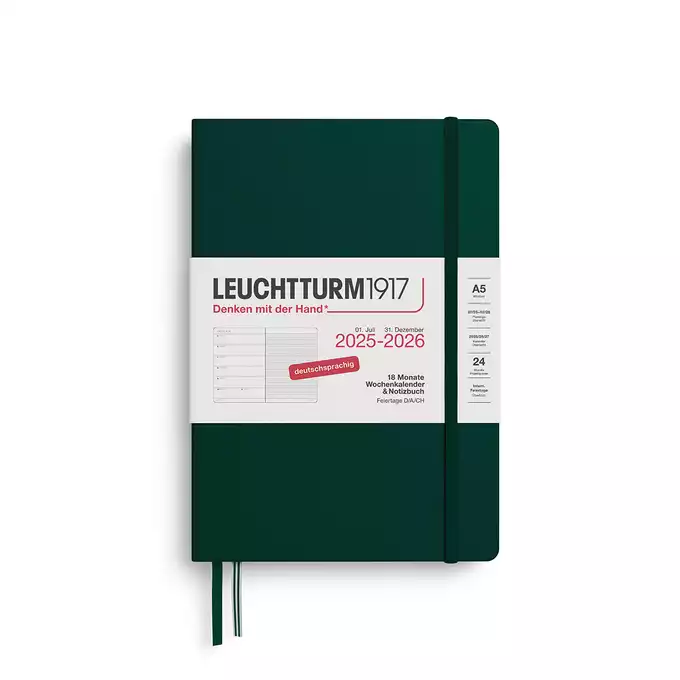 PLANER TYGODNIOWY Z NOTATNIKIEM LEUCHTTURM1917 18 MIESIĘCY MEDIUM (A5) 2025/2026 FOREST GREEN