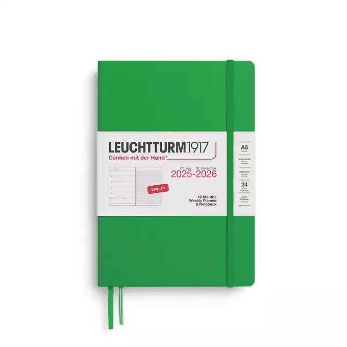 PLANER TYGODNIOWY Z NOTATNIKIEM LEUCHTTURM1917 18 MIESIĘCY MEDIUM (A5) 2025/2026 SPRING LEAF