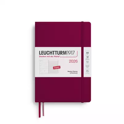 PLANER TYGODNIOWY Z NOTATNIKIEM LEUCHTTURM1917 MEDIUM (A5) 2026 PORT RED (BORDOWY)