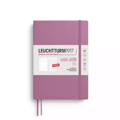 PLANER TYGODNIOWY Z NOTATNIKIEM W MIĘKKIEJ OPRAWIE LEUCHTTURM1917, 18 MIESIĘCY MEDIUM (A5) 2025/2026, DUSTY ROSE