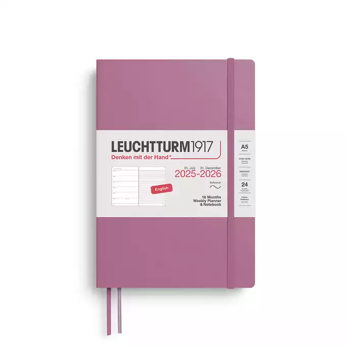 PLANER TYGODNIOWY Z NOTATNIKIEM W MIĘKKIEJ OPRAWIE LEUCHTTURM1917, 18 MIESIĘCY MEDIUM (A5) 2025/2026, DUSTY ROSE