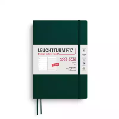 PLANER TYGODNIOWY Z NOTATNIKIEM W MIĘKKIEJ OPRAWIE LEUCHTTURM1917, 18 MIESIĘCY MEDIUM (A5) 2025/2026, FOREST GREEN