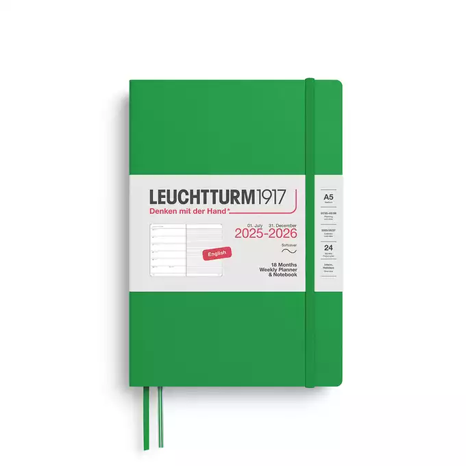PLANER TYGODNIOWY Z NOTATNIKIEM W MIĘKKIEJ OPRAWIE LEUCHTTURM1917, 18 MIESIĘCY MEDIUM (A5) 2025/2026, SPRING LEAF