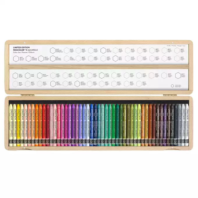 Pastele woskowe NEOCOLOR II Aquarelle, Caran d'Ache - drewniana kaseta 50 kolorów