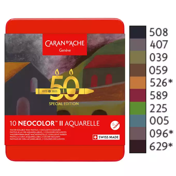 Pastele woskowe, NEOCOLOR II Aquarelle - DARK, metalowe pudełko, 10 sztuk