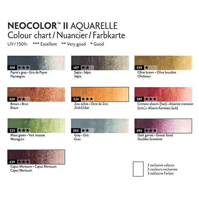 Pastele woskowe, NEOCOLOR II Aquarelle - DARK, metalowe pudełko, 10 sztuk