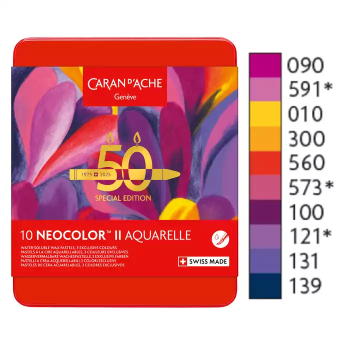 Pastele woskowe, NEOCOLOR II Aquarelle - POP, metalowe pudełko, 10 sztuk