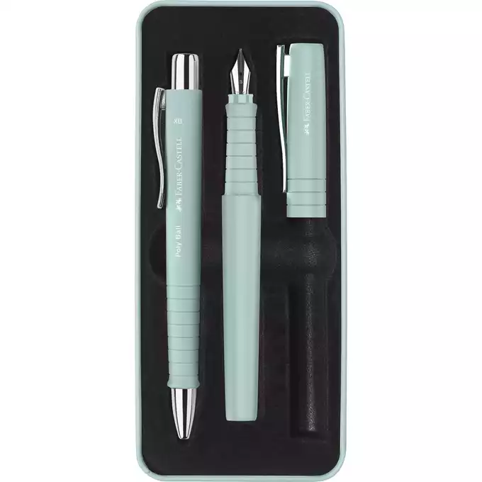 ZESTAW PREZENTOWY POLY FABER-CASTELL, PIÓRO WIECZNE + DŁUGOPIS, CARIBIC BLUE